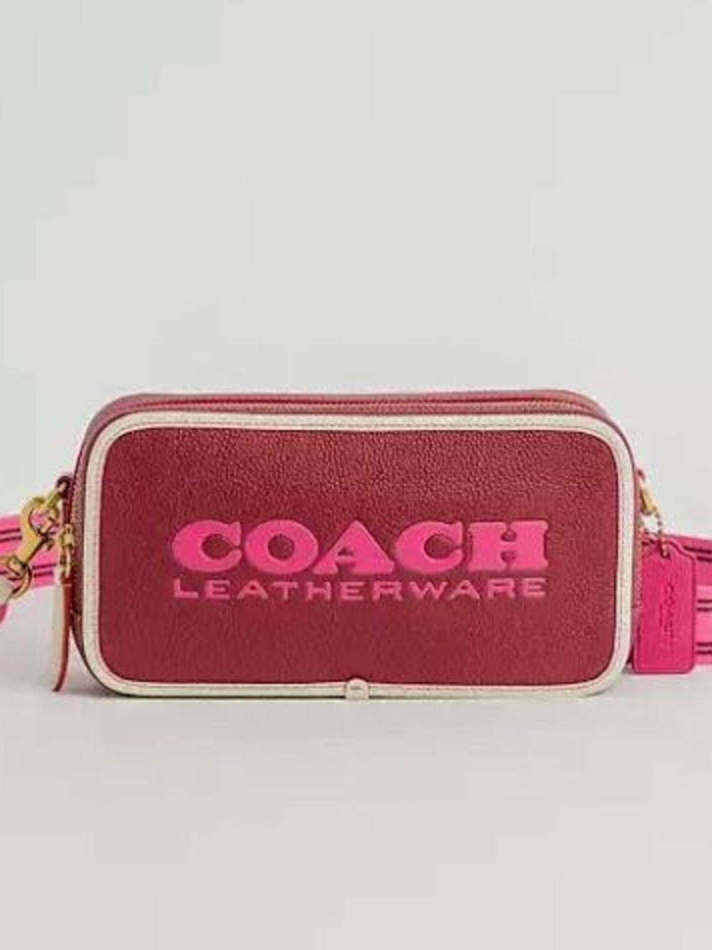 Coach Kia Camera Two-Tone Pink Leather Crossbody with Logo